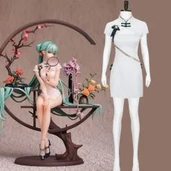 Cosplayfly 2020 Vocaloid Shaohua Ver Hatsune Miku White Short Cheongsam Cosplay Costume For Halloween Carnival