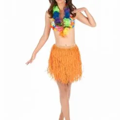 Jupe Hawaïenne Courte Orange Papier Adulte