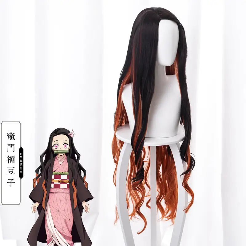 Cosplayfly Anime Demon Slayer :Kimetsu No Yaiba Kamado Nezuko Black Mixed Orange Cosplay Wig Cosplay For Girls Adult Women Halloween Carnival Party