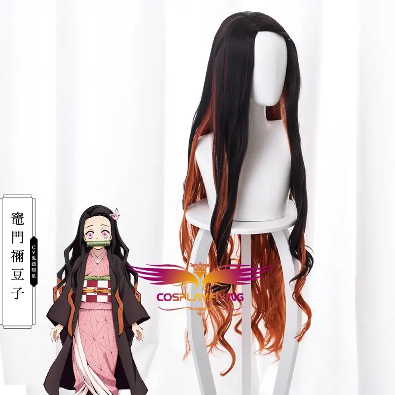 Cosplayfly Anime Demon Slayer :Kimetsu No Yaiba Kamado Nezuko Black Mixed Orange Cosplay Wig Cosplay For Girls Adult Women Halloween Carnival Party – Image 8