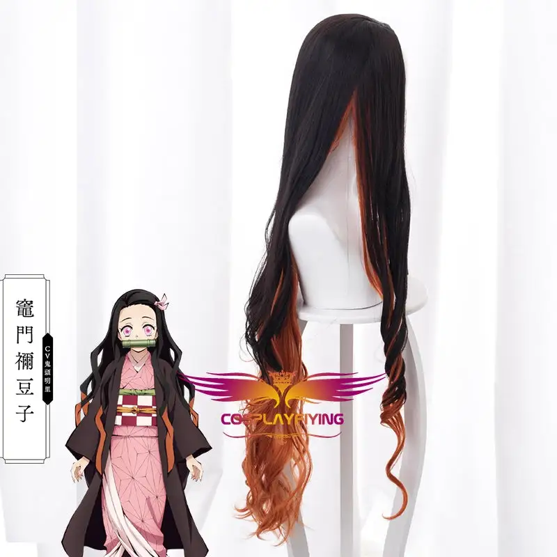 Cosplayfly Anime Demon Slayer :Kimetsu No Yaiba Kamado Nezuko Black Mixed Orange Cosplay Wig Cosplay For Girls Adult Women Halloween Carnival Party – Image 9