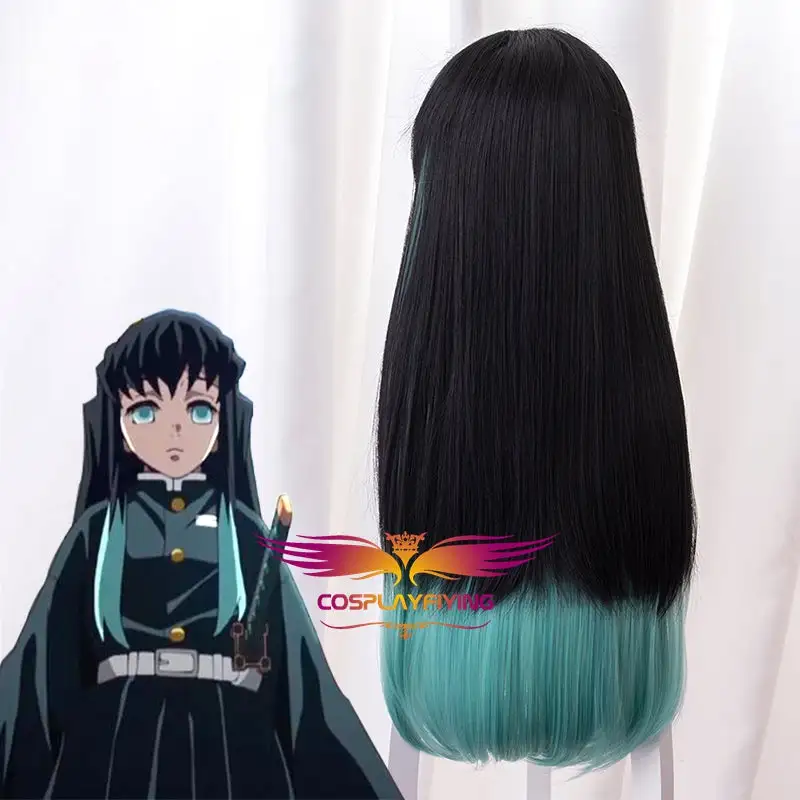 Cosplayfly Anime Demon Slayer :Kimetsu No Yaiba Muichirou Tokitou Black Mixed Green Cosplay Wig Cosplay For Boys Adult Men Halloween Carnival Party 2 Cosplayfly Anime Demon Slayer :Kimetsu No Yaiba Muichirou Tokitou Black Mixed Green Cosplay Wig Cosplay For Boys Adult Men Halloween Carnival Party – Image 2