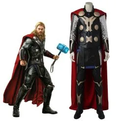 Cosplayfly Marvel Avengers 2 : Age Of Ultron Thor Son Of Odin Battle Suit With Cloak Cosplay Costume Full Set For Halloween Carnival