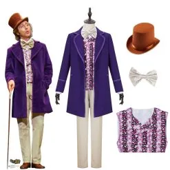 Cosplayfly Classic Movie Willy Wonka & The Chocolate Factory Willy Wonka Cosplay Costume For Halloween Carnival With Hat