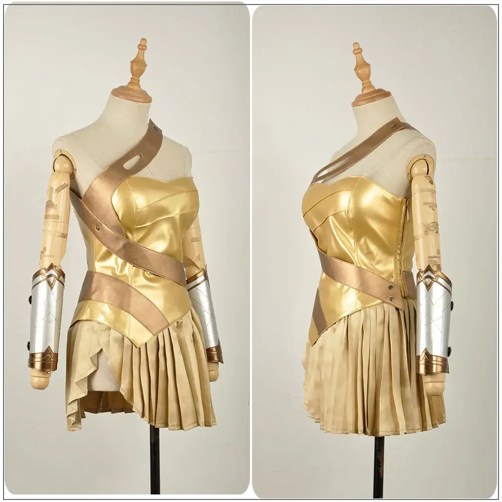 Cosplayfly DC Comics Batman V Superman:Dawn Of Justice Wonder Woman Cosplay Costume Golden Dress Skirt Summer Version – Image 4
