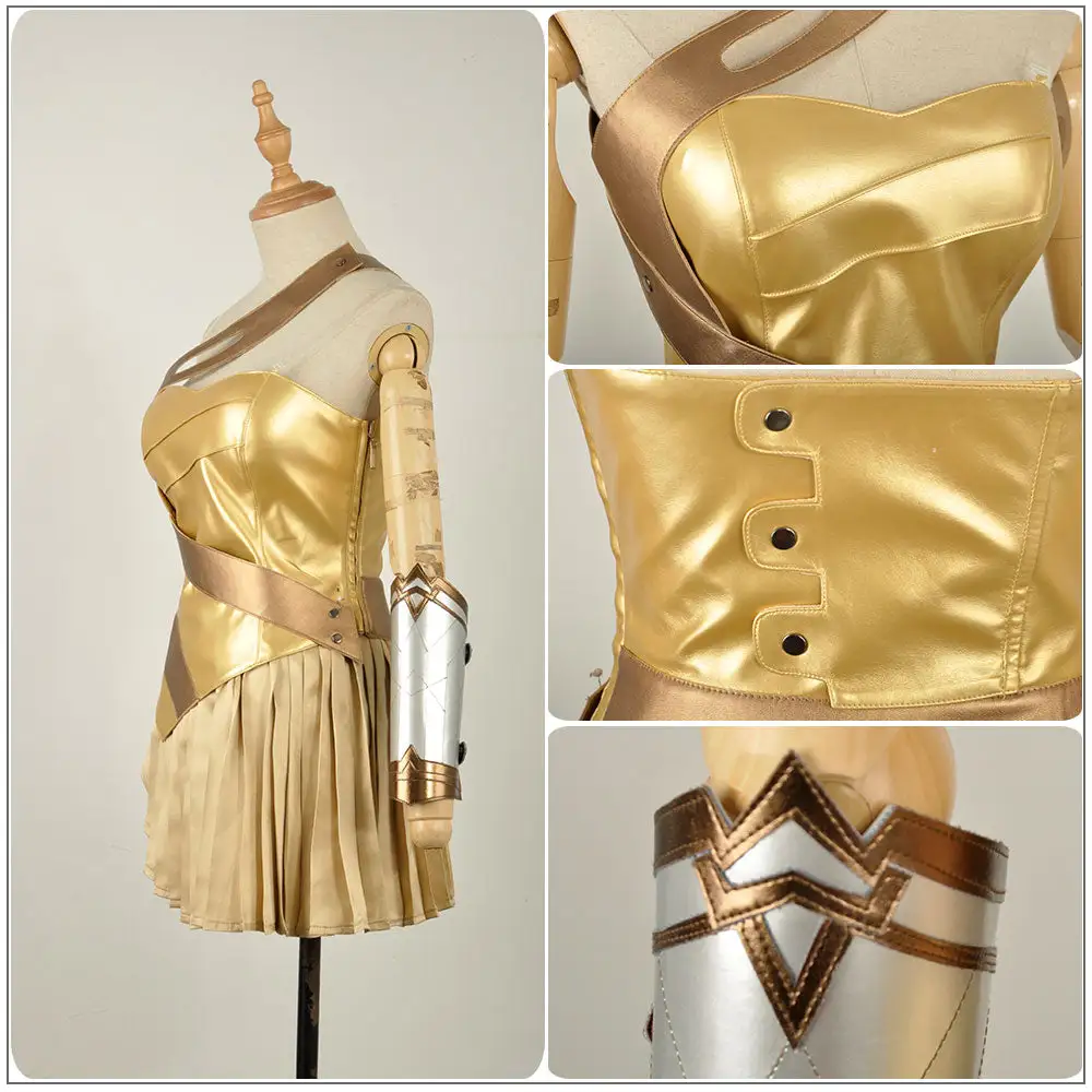 Cosplayfly DC Comics Batman V Superman:Dawn Of Justice Wonder Woman Cosplay Costume Golden Dress Skirt Summer Version – Image 5