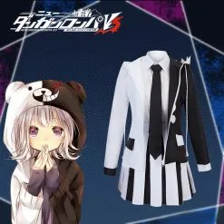 Cosplayfly Danganronpa V3 Monokuma Black White Suit Skirt Sex Reversion Cosplay Costume Halloween Carnival