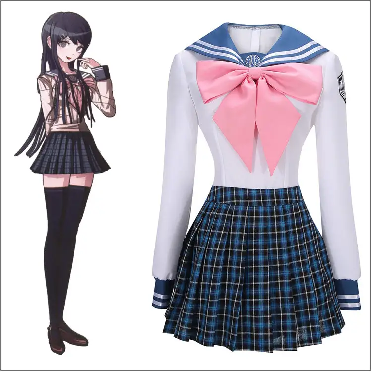 Cosplayfly Danganronpa Dangan-Ronpa Sayaka Maizono Cosplay Costume Sailor Suit Outfit With Pink Bow-Tie