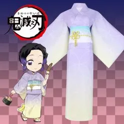Cosplayfly Demon Slayer: Kimetsu No Yaiba Kochou Shinobu Summer Purple Flower Printed Kimono Cosplay Costume Halloween Carnival