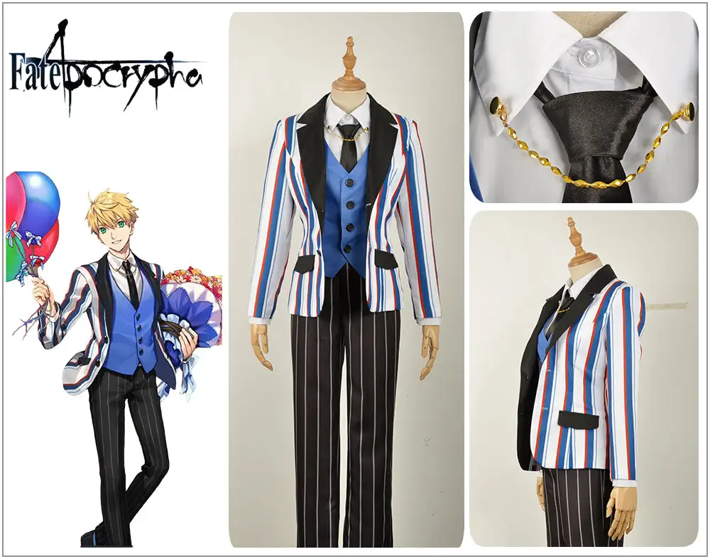 Cosplayfly FATE/Apocrypha Fate Grand Order Henry Jekyll Cosplay Costume Custom Men Plaid Suit Pants Uniform Long Sleeve Clothing Vest Tie – Image 2