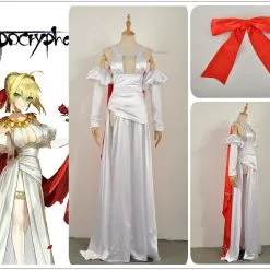 Cosplayfly Fate/Apocrypha Saber Cosplay Costume Custom Dress With RED Long Cloak Skirt Woman Adult Girl Clothing
