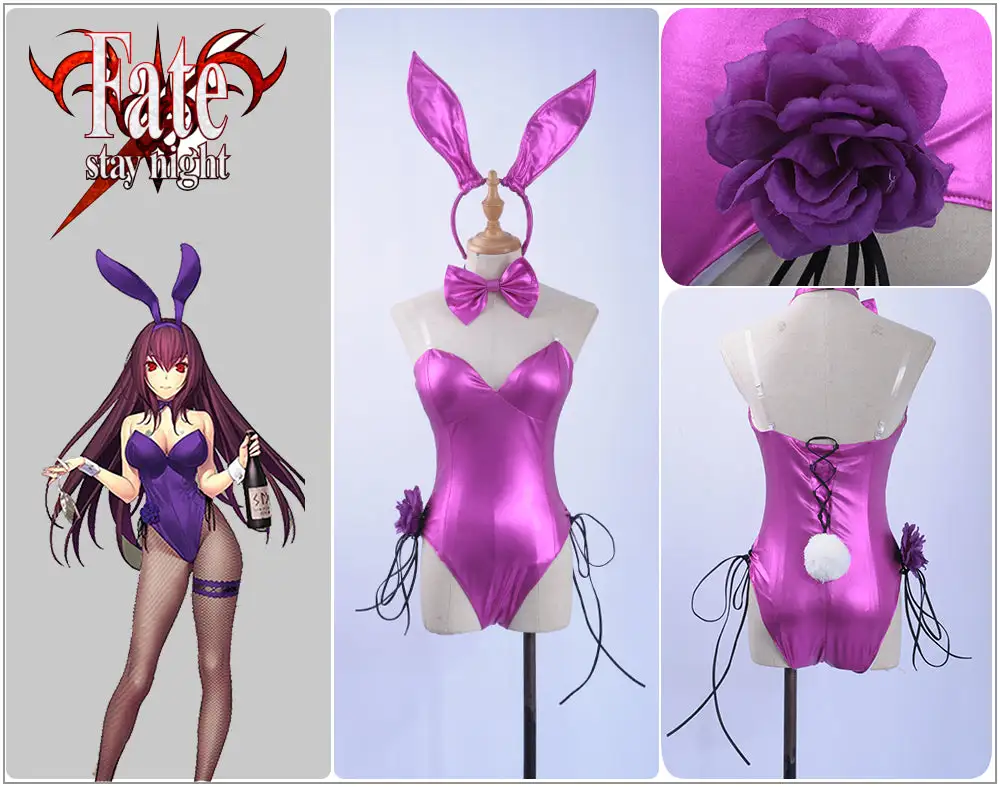 Cosplayfly Fate Grand Order Scathach Purple Rabbit Girl Sexy Swimsuit Bikini