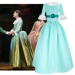 Cosplayfly Hamilton Musical Elizabeth Schuyler Kids Version Child Size Blue Green Stage Dress Concert Cosplay Costume Carnival Halloween