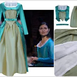 Cosplayfly Kids Version Hamilton Musical Elizabeth Schuyler Satin Stage Dress Cosplay Costume Carnival Halloween