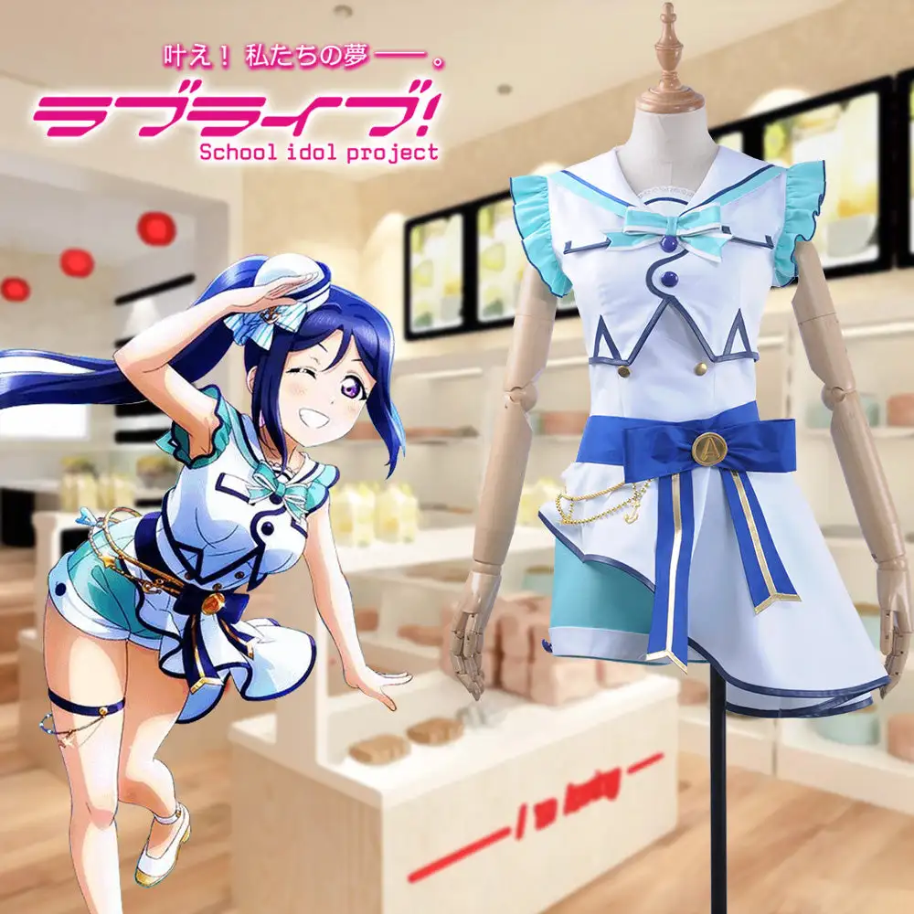 Cosplayfly LoveLive SunShine Aqours Kanan Matsuura 6th Anniversary Stage COS Cosplay Costume Custom Sexy Strapless Dress Fan-shaped Hairpin – Image 2
