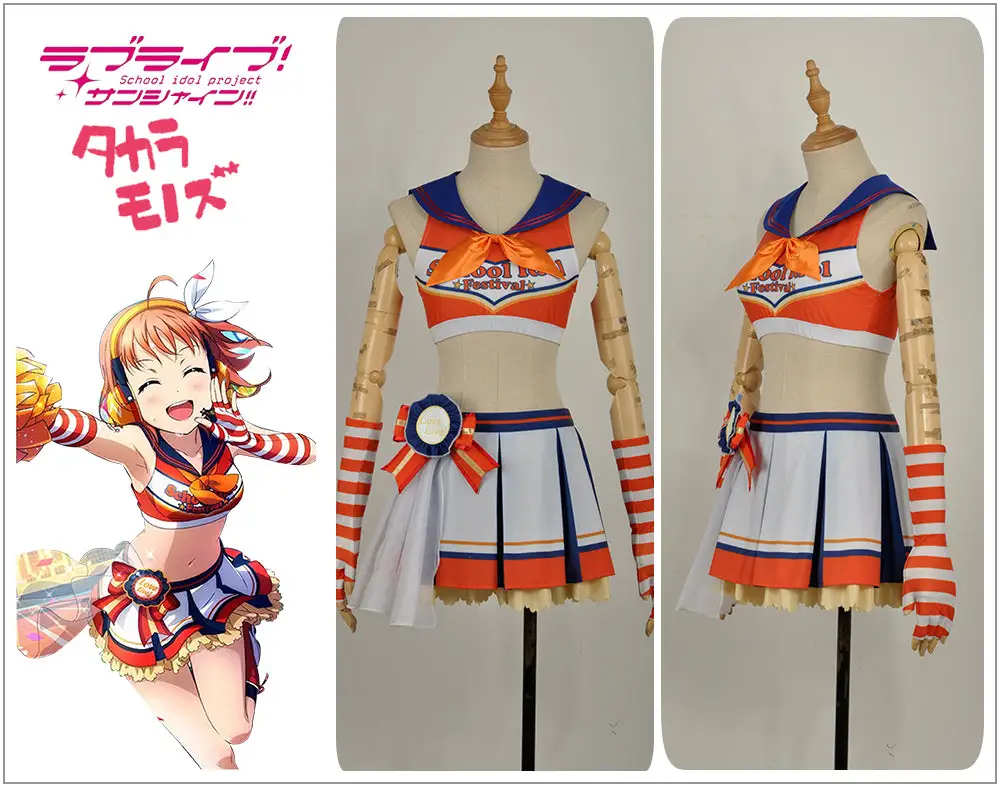 Cosplayfly LoveLive!SunShine!! Aqours Takami Chika Cheering Squad Cheer Team Cheerleaders Awakening Cosplay Costume 2 Cosplayfly LoveLive!SunShine!! Aqours Takami Chika Cheering Squad Cheer Team Cheerleaders Awakening Cosplay Costume – Image 2