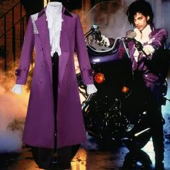 Cosplayfly Purple Rain Prince Cosplay Costume Purple Fancy Suit Trench Coat For Halloween Carnival