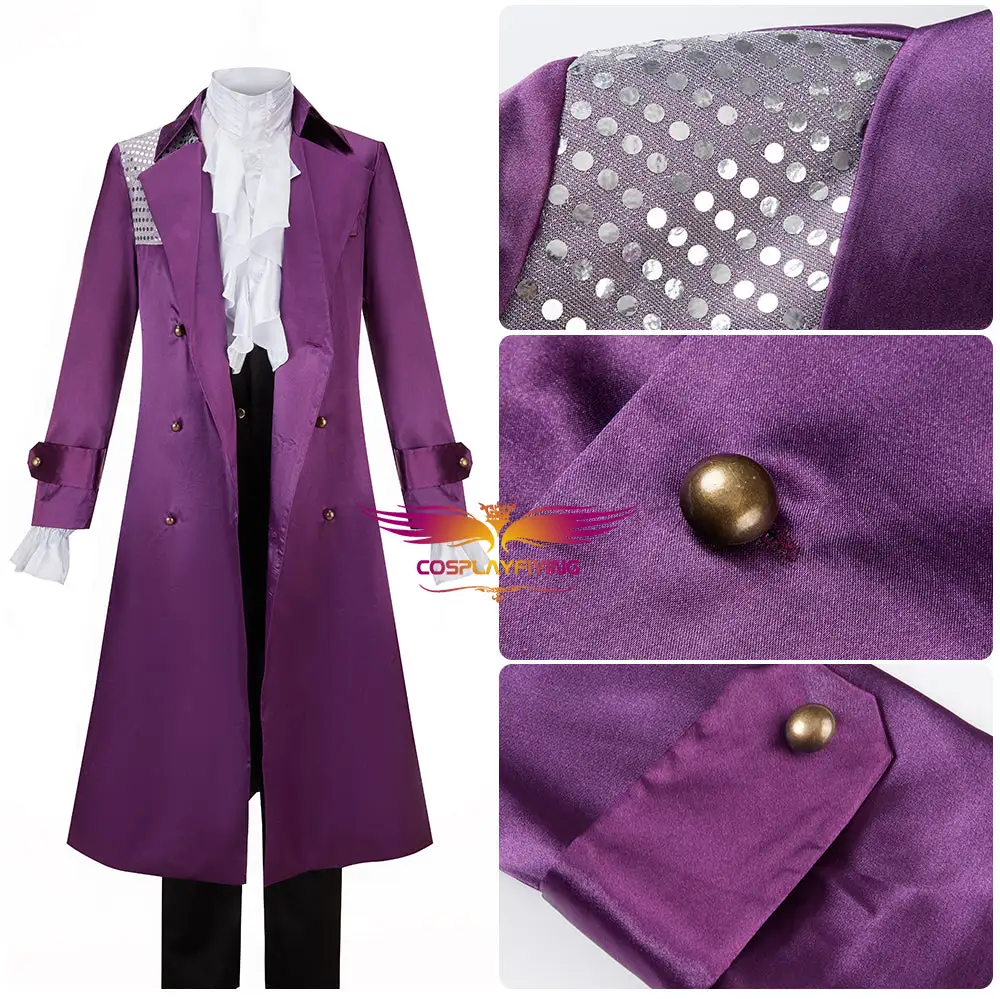 Cosplayfly Purple Rain Prince Cosplay Costume Purple Fancy Suit Trench Coat For Halloween Carnival 4 Cosplayfly Purple Rain Prince Cosplay Costume Purple Fancy Suit Trench Coat For Halloween Carnival – Image 4