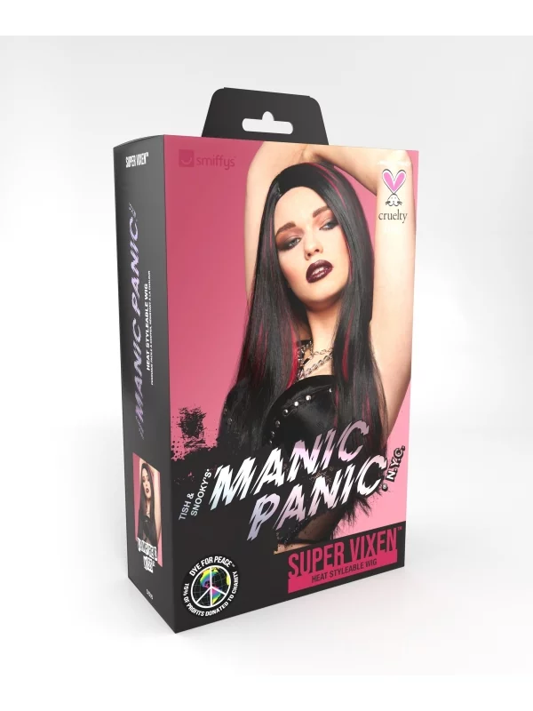 Smiffys Perruque Femme Manic Panic, Cheveux Longs, (Noir Avec Mèches Rouge) 4 Smiffys Perruque Femme Manic Panic, Cheveux Longs, (Noir Avec Mèches Rouge) – Image 4