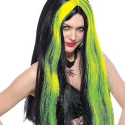 Perruque Sorcière Femme Noir & Vert Fluo